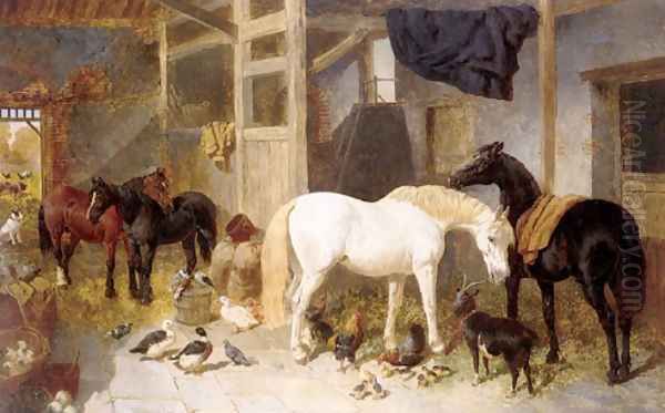 Stablemates Oil Painting by John Frederick Herring Snr