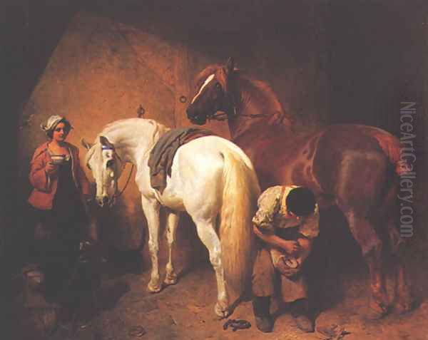 The Blacksmith Shop Oil Painting by John Frederick Herring Snr