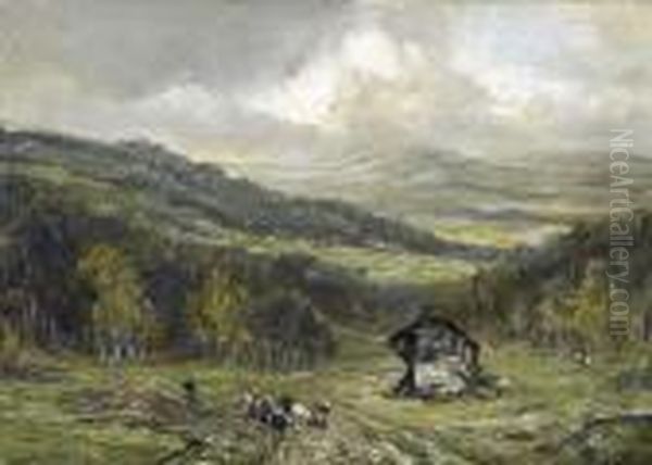 Hugelige Landschaft Mit Staffage. Oil Painting by Louis Apol