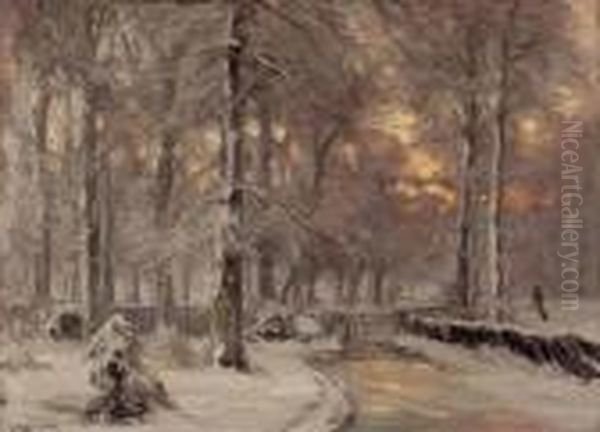 Winterwald Bei Sonnenuntergang Oil Painting by Louis Apol