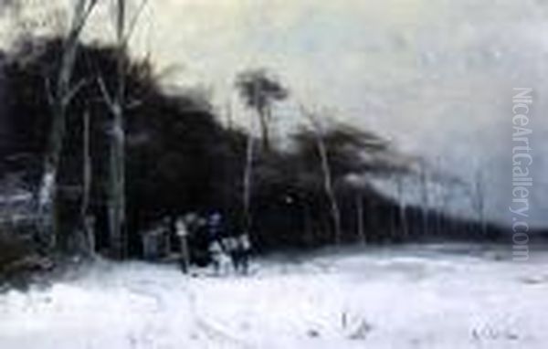 Winter Scene With Timber Cart Oil Painting by Louis Apol