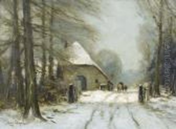 Winterlandschaft Mit Waldweg Und Gehoft. Oil Painting by Louis Apol