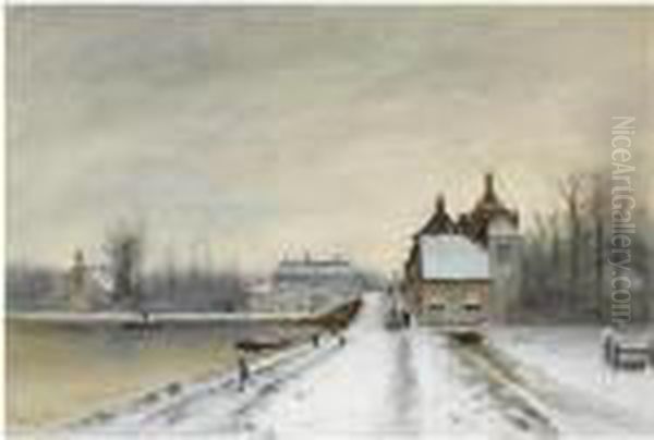 Figures In A Wintry Landscape, Voorburg Oil Painting by Louis Apol