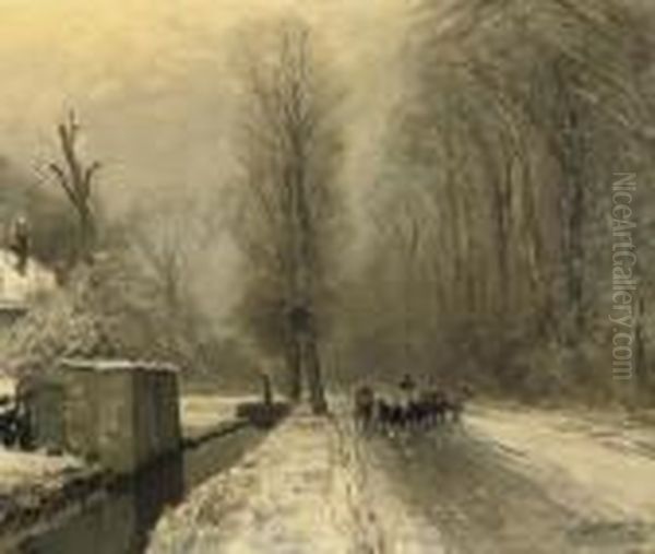 Returning Home After The Snowfall Oil Painting by Louis Apol