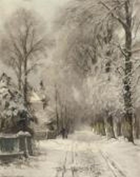 Wandering Along A Snowy Lane Oil Painting by Louis Apol