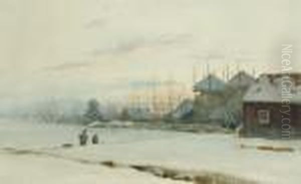 Snow Covered Landscape By Sunset Oil Painting by Louis Apol