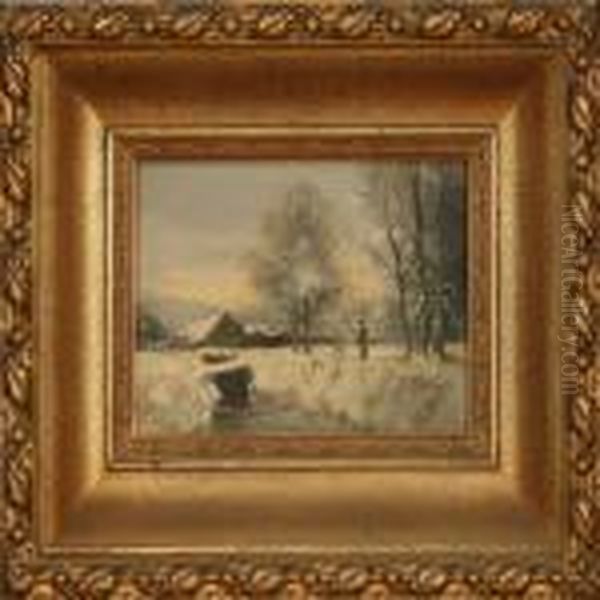 Winterlandscape With Fisherman By A Stream Oil Painting by Louis Apol