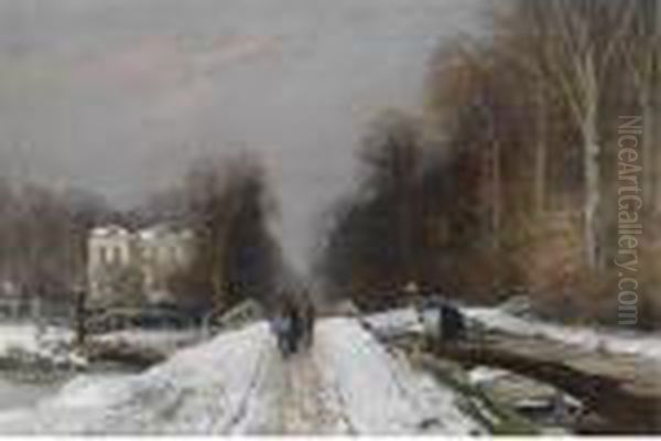 Figures On A Snowy Lane In The Haagse Bos Oil Painting by Louis Apol