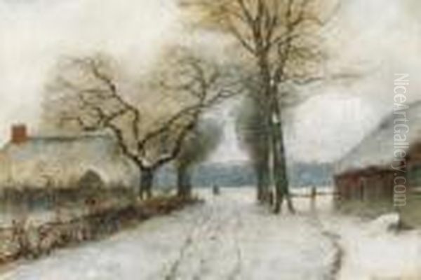 A Snow-covered Country Lane Oil Painting by Louis Apol