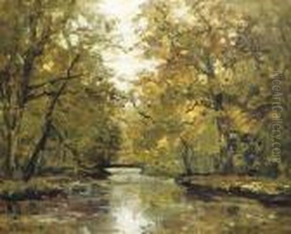 A Forest Stream In Autumn Oil Painting by Louis Apol