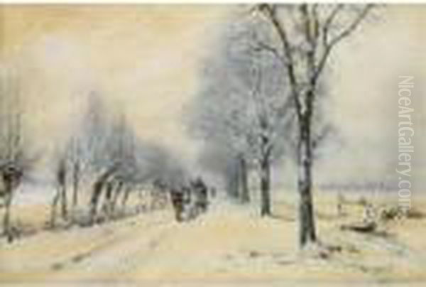 A Horse And Carriage In The Snow Oil Painting by Louis Apol