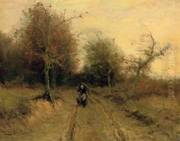 On A Forest Path In Autumn Oil Painting by Louis Apol