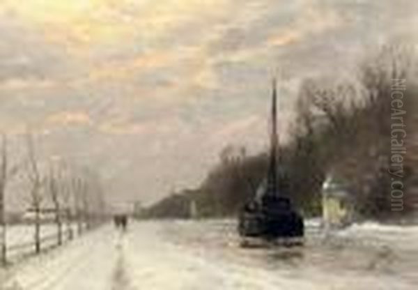 Along A Canal In Winter Oil Painting by Louis Apol