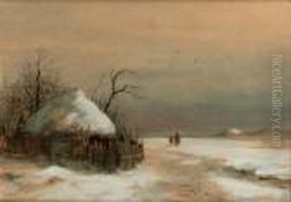 A Winter Landscape Oil Painting by Louis Apol