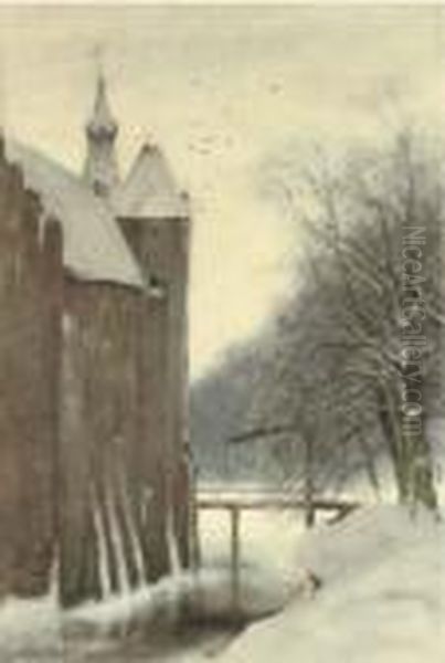 The Castle Doorwerth In Winter, Doorwerth Oil Painting by Louis Apol