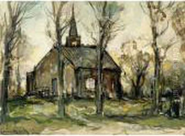 A Church In A Landscape Oil Painting by Louis Apol