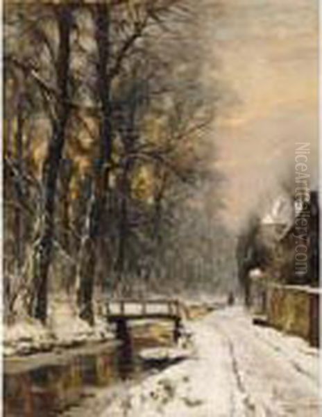 A View Of The Haagse Bos In Winter Time Oil Painting by Louis Apol