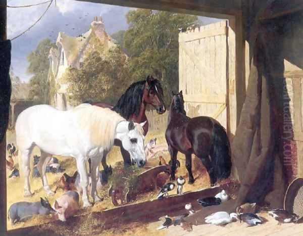 Stable Yard at Meopham Park 1847 Oil Painting by John Frederick Herring Snr