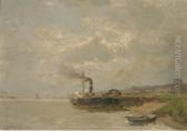 A Paddle-steamer Along A Jetty Oil Painting by Louis Apol