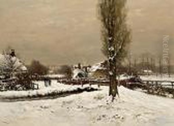 Snow Covered Farms On The Biljoen Estate Velp Oil Painting by Louis Apol