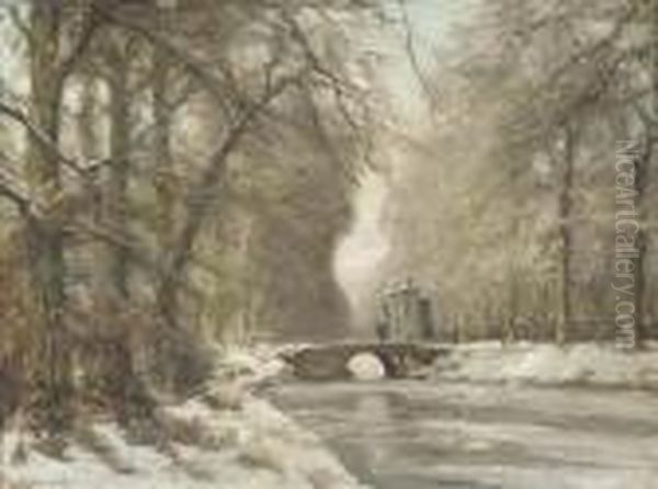 The Entrance To Huis Ten Bosch In Winter Oil Painting by Louis Apol