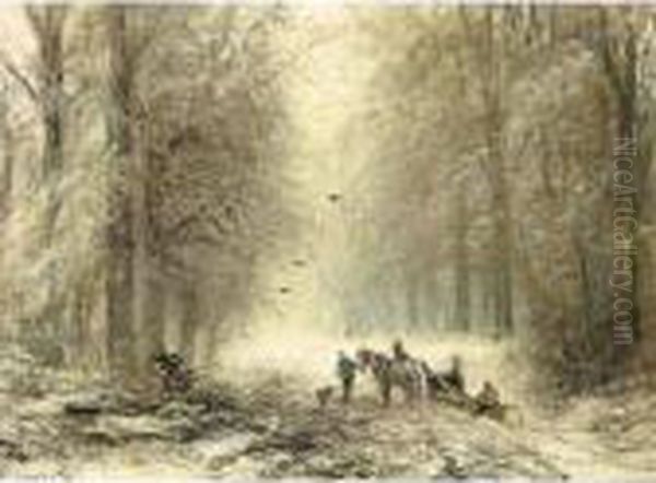 Wood Gatherers In The Haagse Bos In Winter Oil Painting by Louis Apol