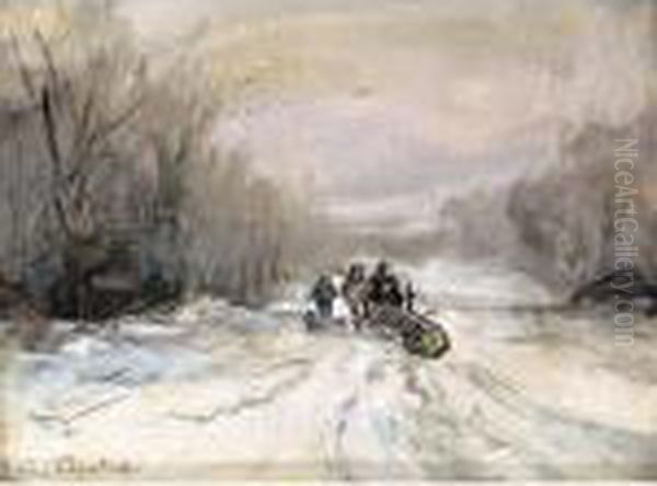 A 'mallejan' In The Snow Oil Painting by Louis Apol