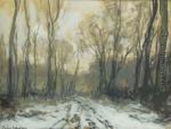 A Forest Path In Winter Oil Painting by Louis Apol