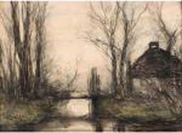 A View Of A Bridge In A Landscape Oil Painting by Louis Apol