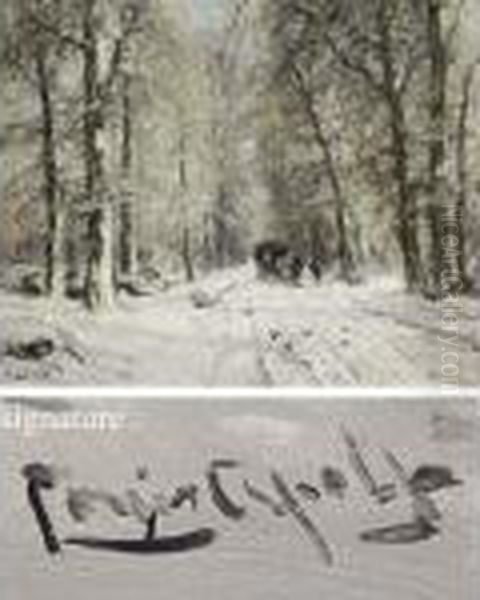 A Horse Drawn Cart On A Snowy Lane In The Haagse Bos Oil Painting by Louis Apol