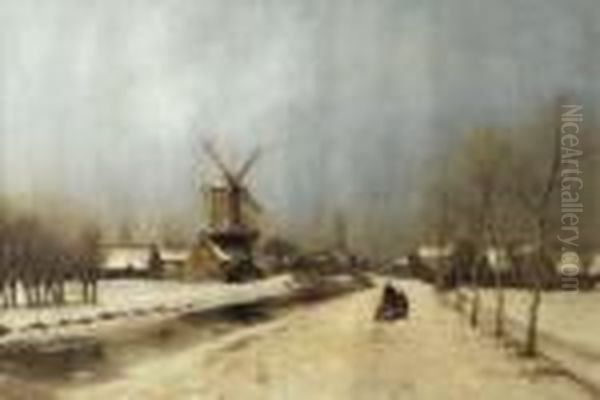 A View Of The Outskirts Of Delft In Winter Oil Painting by Louis Apol