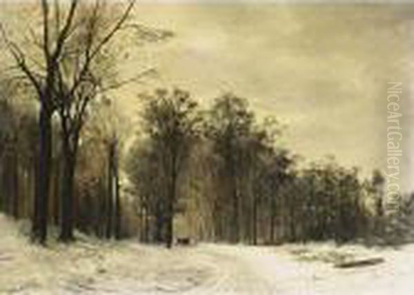 A Horse-drawn Cart In A Snowy Landscape Oil Painting by Louis Apol