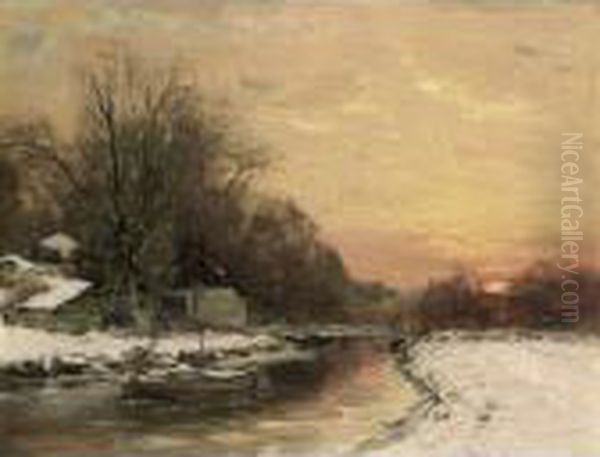 A Winter Landscape At Dusk Oil Painting by Louis Apol