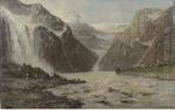 A Fjord Oil Painting by Louis Apol