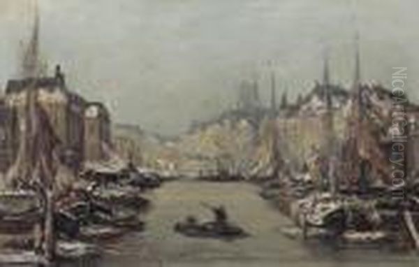 The Old Harbour Of Rotterdam In Winter Oil Painting by Louis Apol