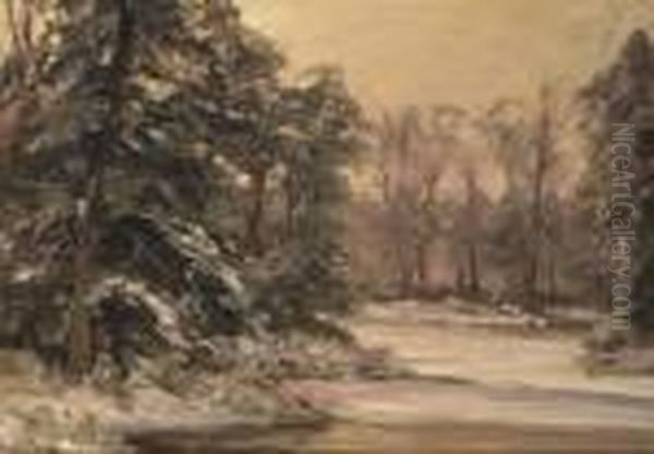 A Winter Forest Oil Painting by Louis Apol