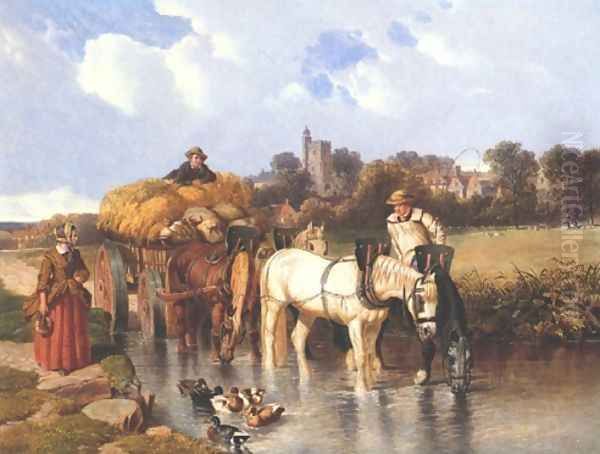 Fording A Stream Oil Painting by John Frederick Herring Snr