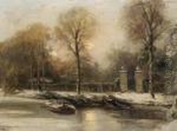 View Of Huis Ten Bosch In Winter, The Hague Oil Painting by Louis Apol