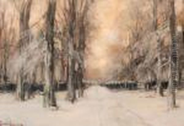 A Winter Landscape Oil Painting by Louis Apol