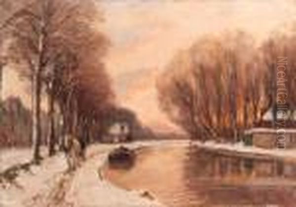 A Ship-canal In Winter Oil Painting by Louis Apol