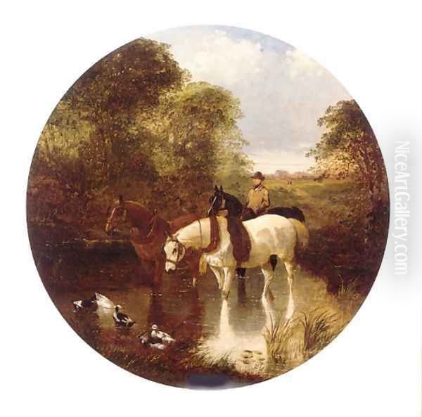 Watering Horses Oil Painting by John Frederick Herring Snr