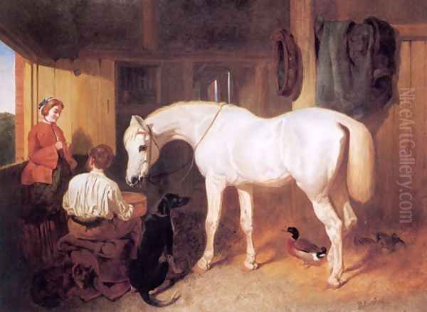 Feeding in the Stable Oil Painting by John Frederick Herring Snr