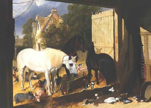 Stableyard at Meopham Park Oil Painting by John Frederick Herring Snr