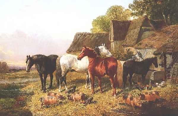 Horses Pigs & Poultry Oil Painting by John Frederick Herring Snr