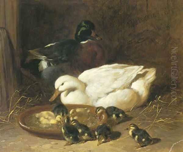 Duck And Duckings 1851 Oil Painting by John Frederick Herring Snr