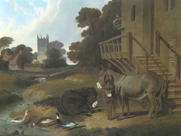 Donkey And Ducks 1833 Oil Painting by John Frederick Herring Snr