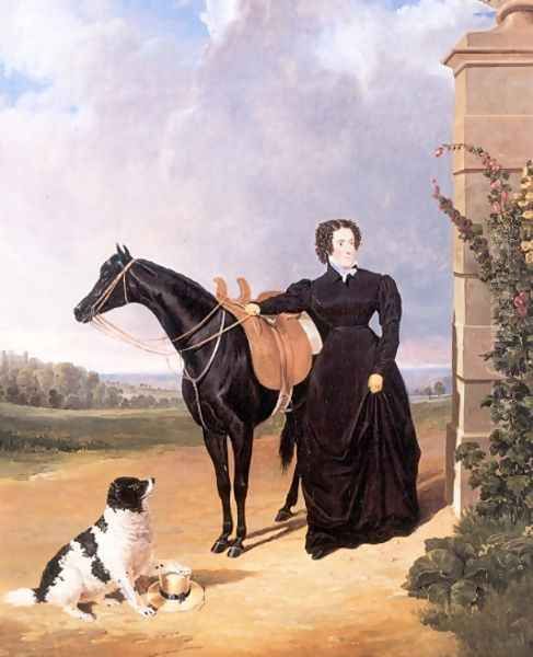 Lady With Her Mount and Spaniel 1823 Oil Painting by John Frederick Herring Snr