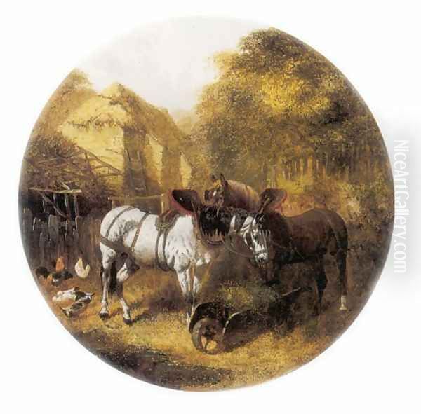 The Team at Rest in a Farmyard Oil Painting by John Frederick Herring Snr