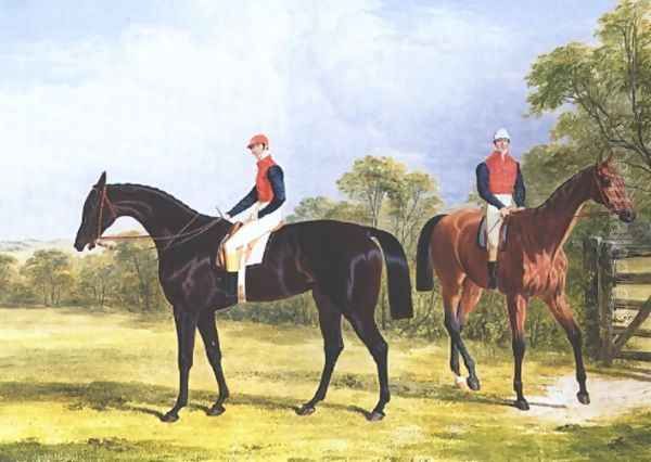 Industry & Caroline With Jockeys Up Oil Painting by John Frederick Herring Snr