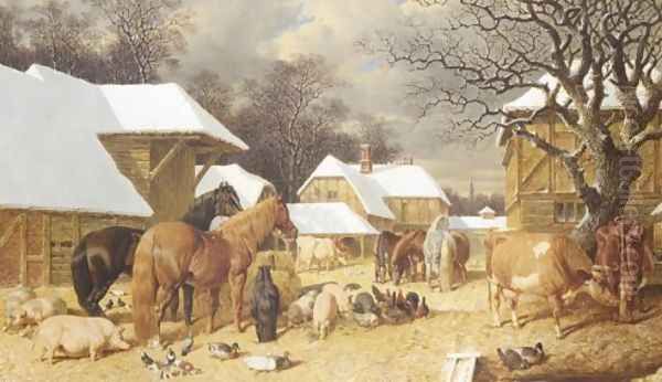 Winter in the Farmyard 1857 Oil Painting by John Frederick Herring Snr